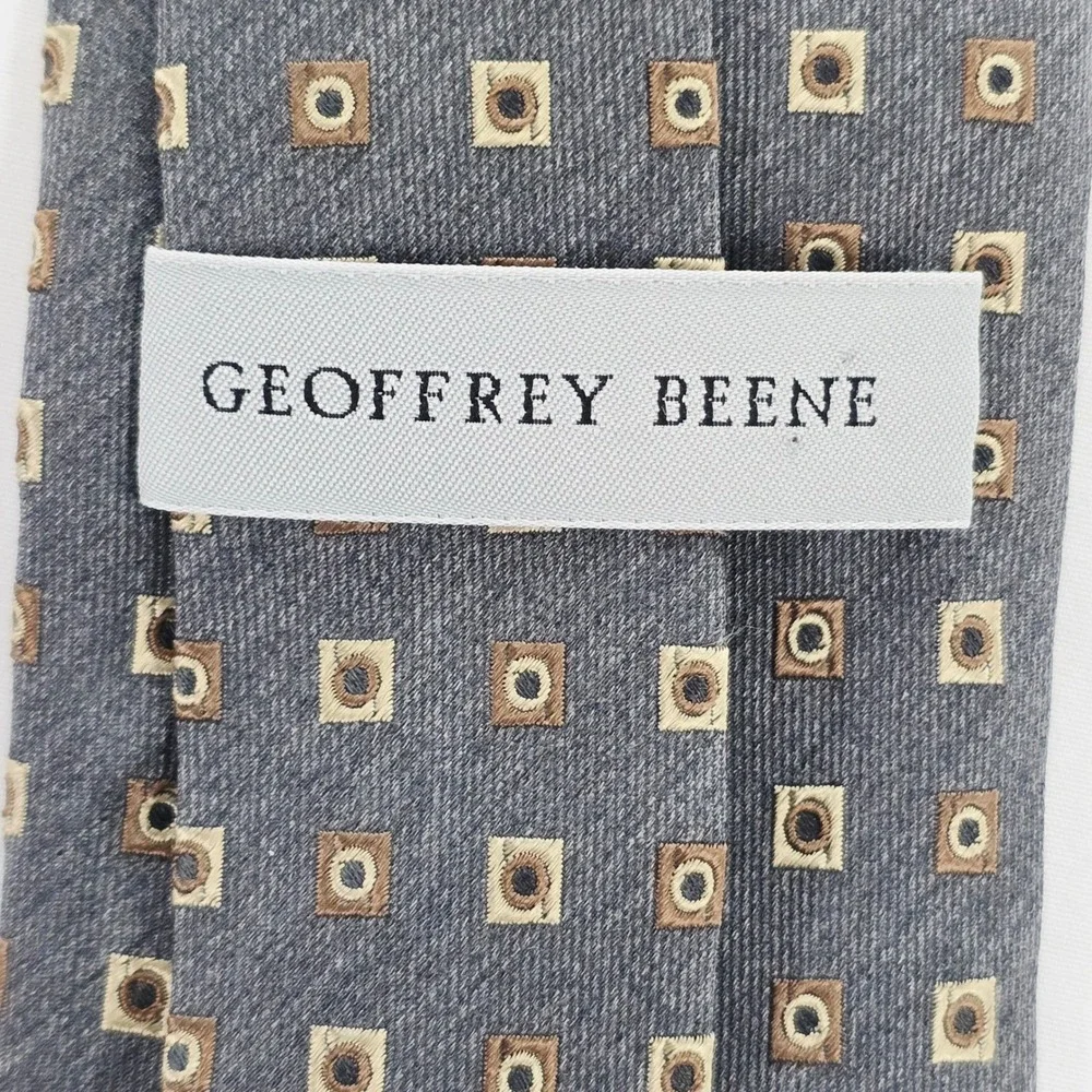 Geoffrey Beene Men's Necktie Gray‎ Brown Geometric Silk Designer Tie